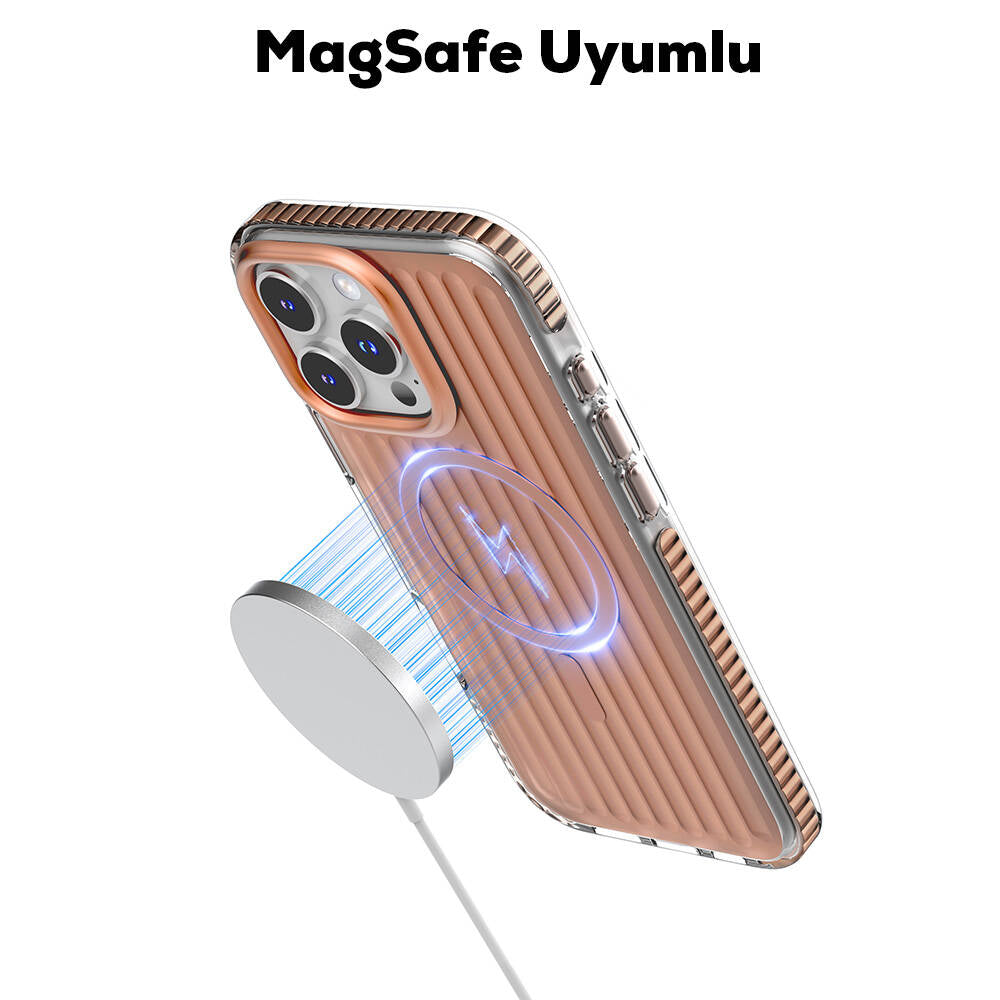 Apple iPhone 16 Pro Max Kılıf M-safe Şarj Özellikli Oyuklu Tasarım Mutural Bumpy Clear Kapak Gri