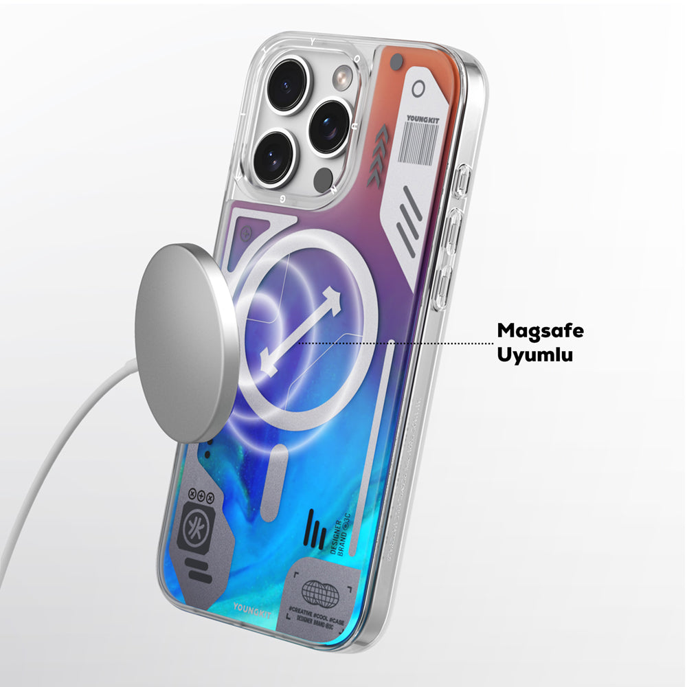 Apple iPhone 16 Pro Max Kılıf M-safe Şarj Özellikli Parlak Kumlu Sıvılı Tasarımlı Galaxy Fantasy Serisi Kapak Yeşil
