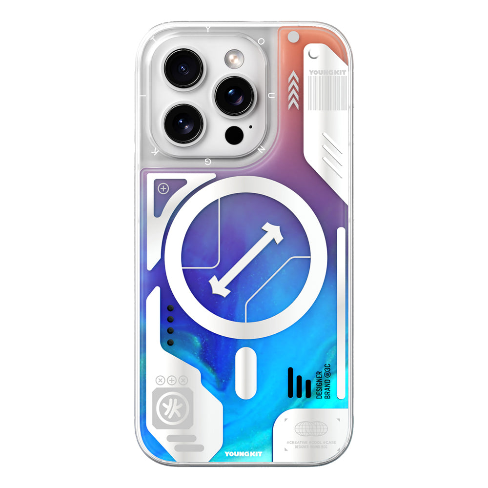 Apple iPhone 16 Pro Max Kılıf M-safe Şarj Özellikli Parlak Kumlu Sıvılı Tasarımlı Galaxy Fantasy Serisi Kapak Turuncu