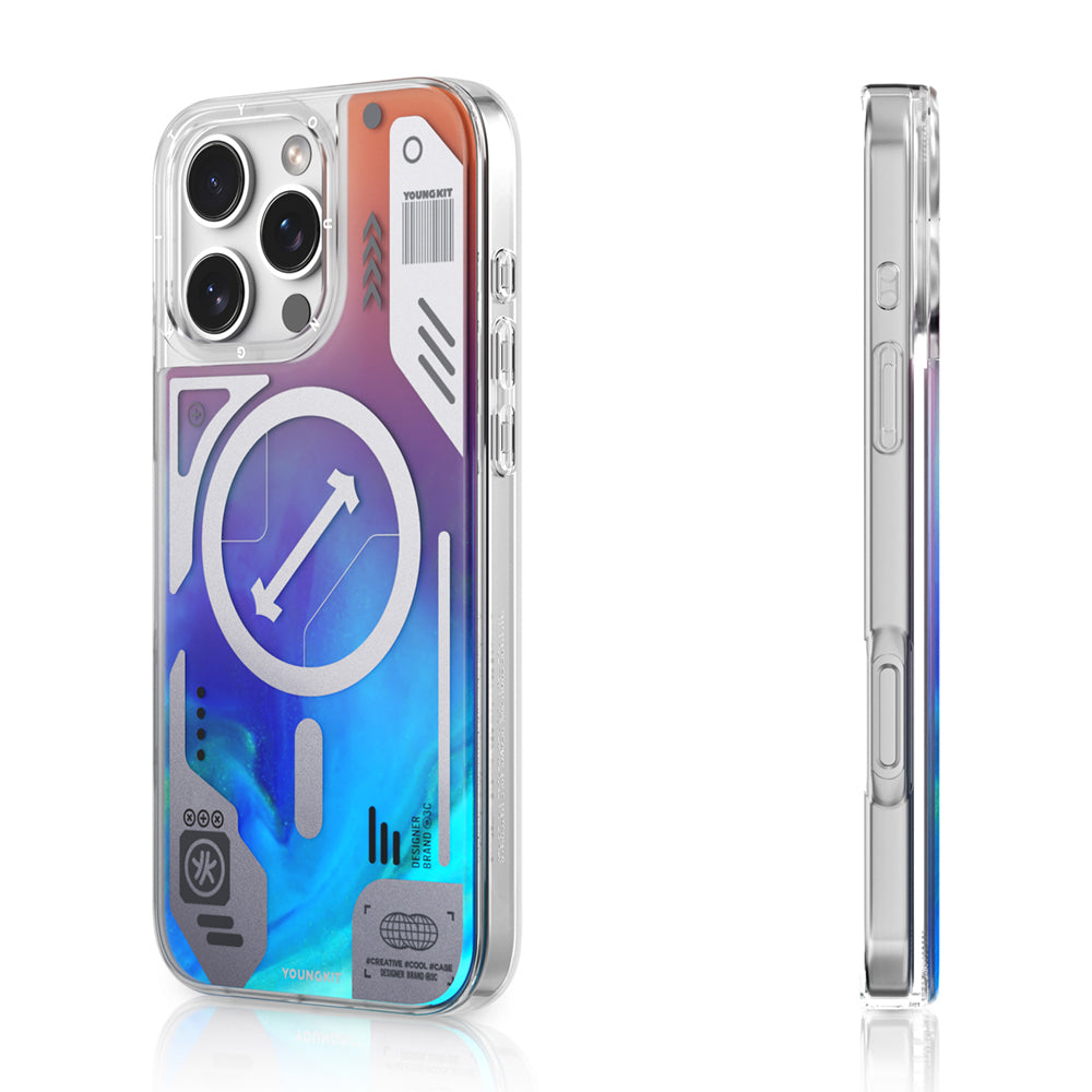 Apple iPhone 16 Pro Max Kılıf M-safe Şarj Özellikli Parlak Kumlu Sıvılı Tasarımlı Galaxy Fantasy Serisi Kapak Mavi