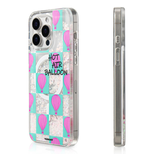 Apple iPhone 16 Pro Max Kılıf M-safe Şarj Özellikli Parlak Kumlu Sıvılı Youngkit Pink Dream Quicksand Serisi Kapak Turkuaz