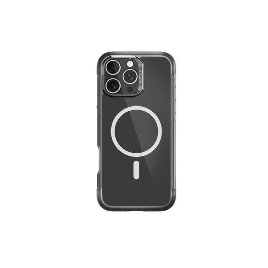 Apple iPhone 16 Pro Max Kılıf M-safe Şarj Özellikli Raptic Air Serisi Airbag Tasarımlı Metal Köşelikli Şeffaf Kapak Siyah