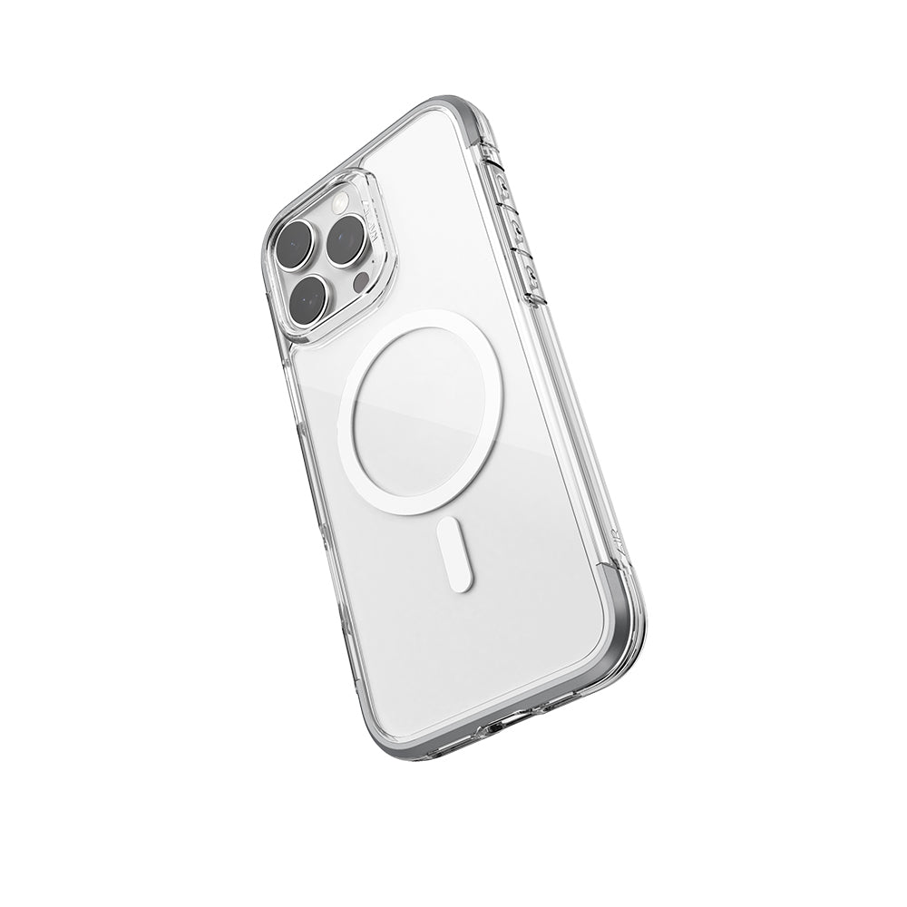 Apple iPhone 16 Pro Max Kılıf M-safe Şarj Özellikli Raptic Air Serisi Airbag Tasarımlı Metal Köşelikli Şeffaf Kapak Gümüş