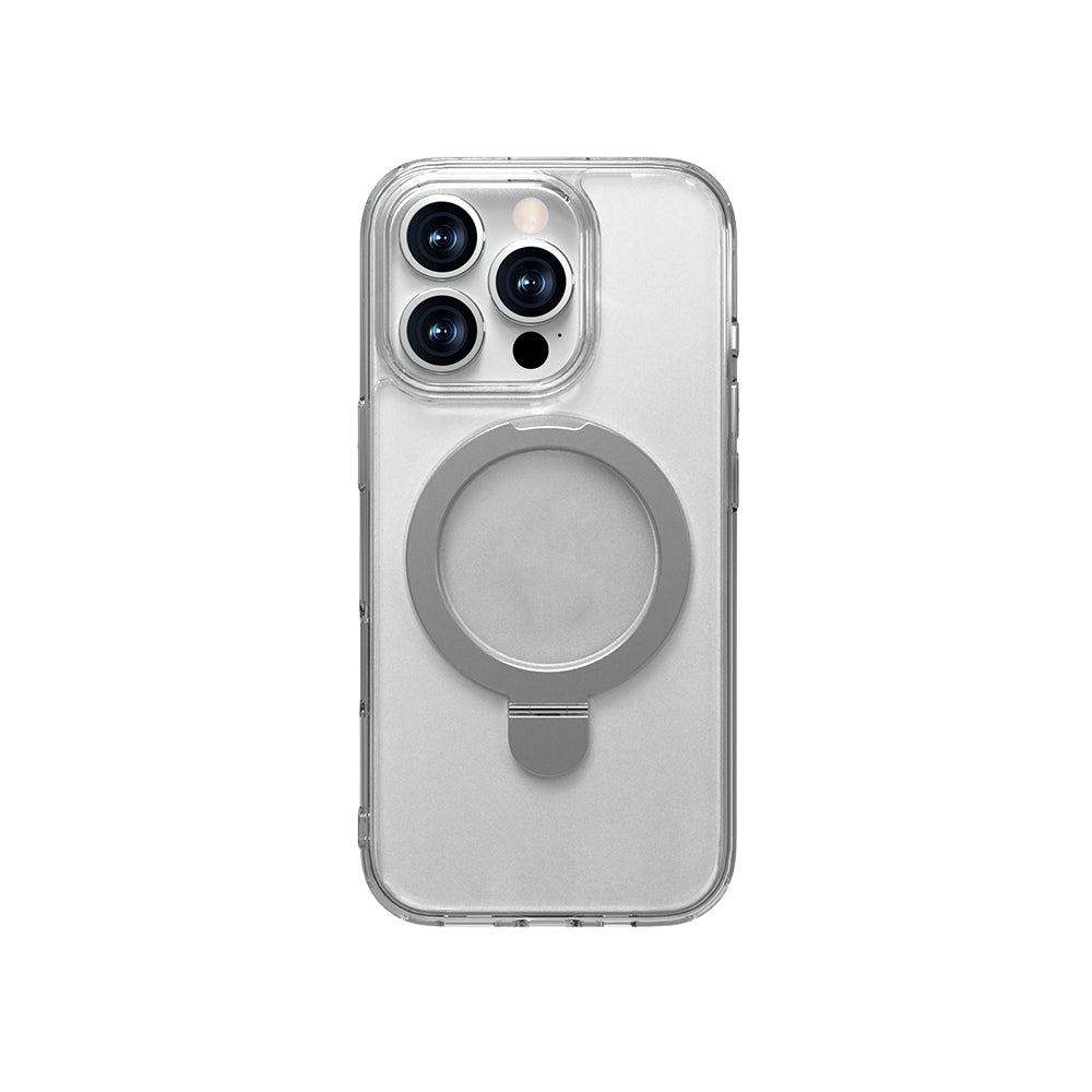 Apple iPhone 16 Pro Max Case M-safe Charging Feature Raptic Air Stand Series Frosted Transparent Design Stand Cover Transparent