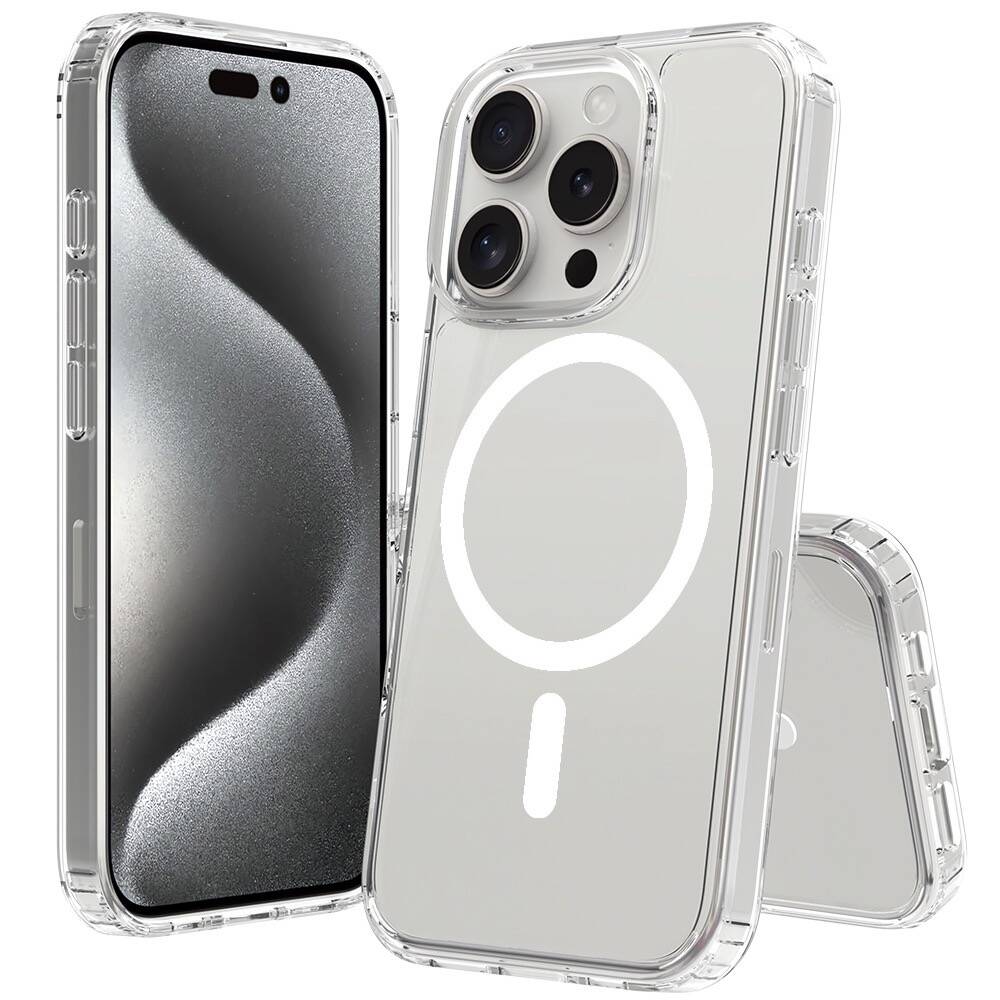Apple iPhone 16 Pro Max Kılıf M-safe Şarj Özellikli Şeffaf Sert PC Zore Embos Kapak