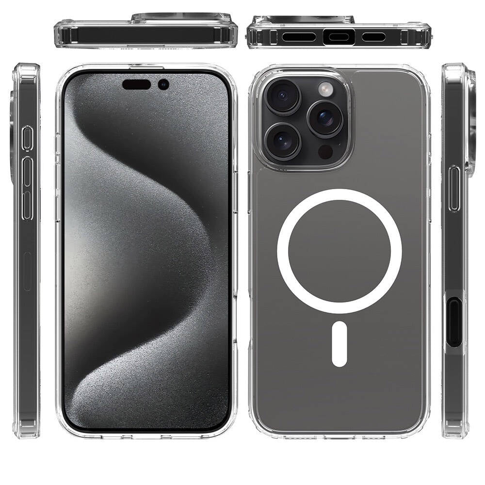 Apple iPhone 16 Pro Max Kılıf M-safe Şarj Özellikli Şeffaf Sert PC Zore Embos Kapak Şeffaf