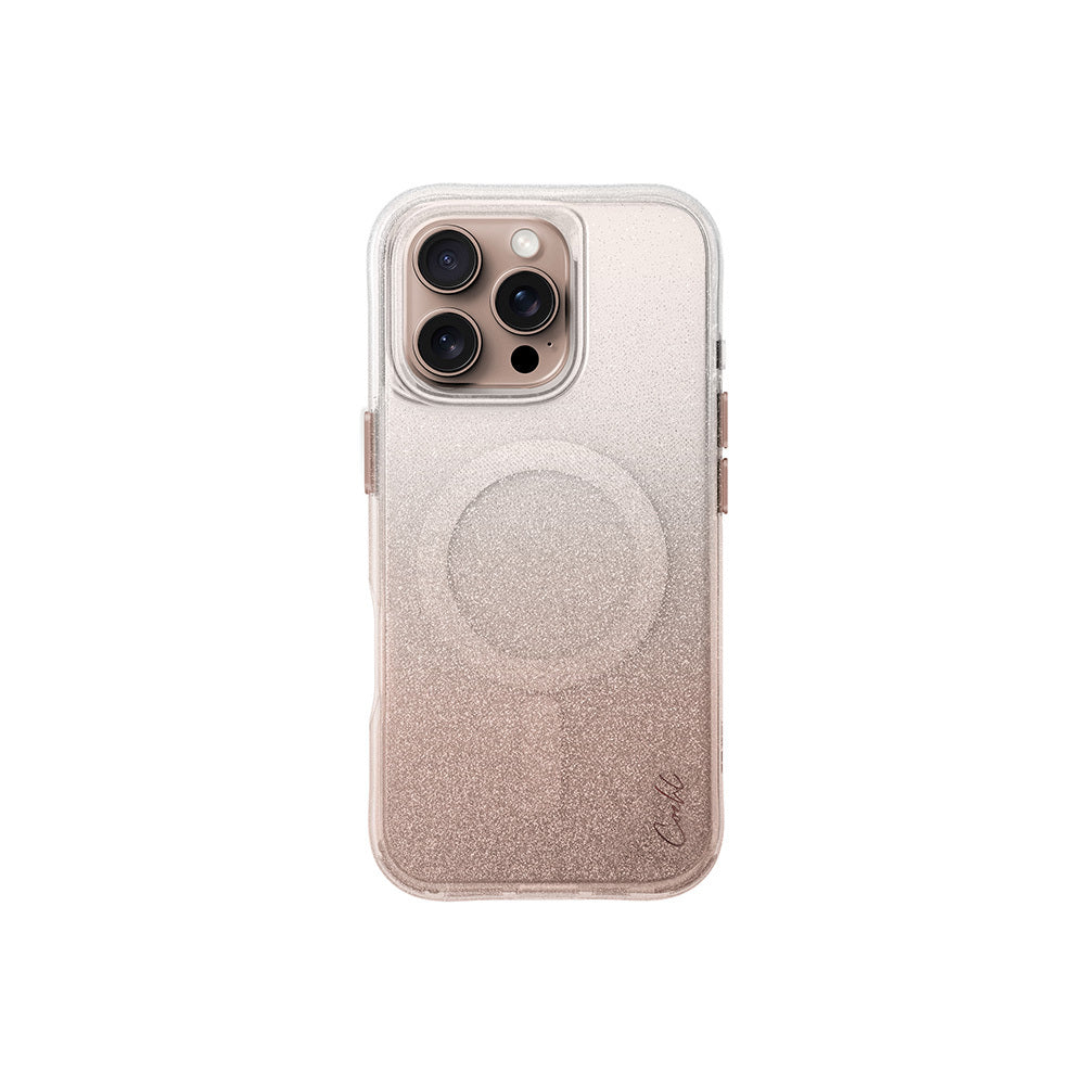 Apple iPhone 16 Pro Max Case with M-safe Charging Feature, Glittery Back Surface and Strap, Coehl Lumino Cover Rose Gold