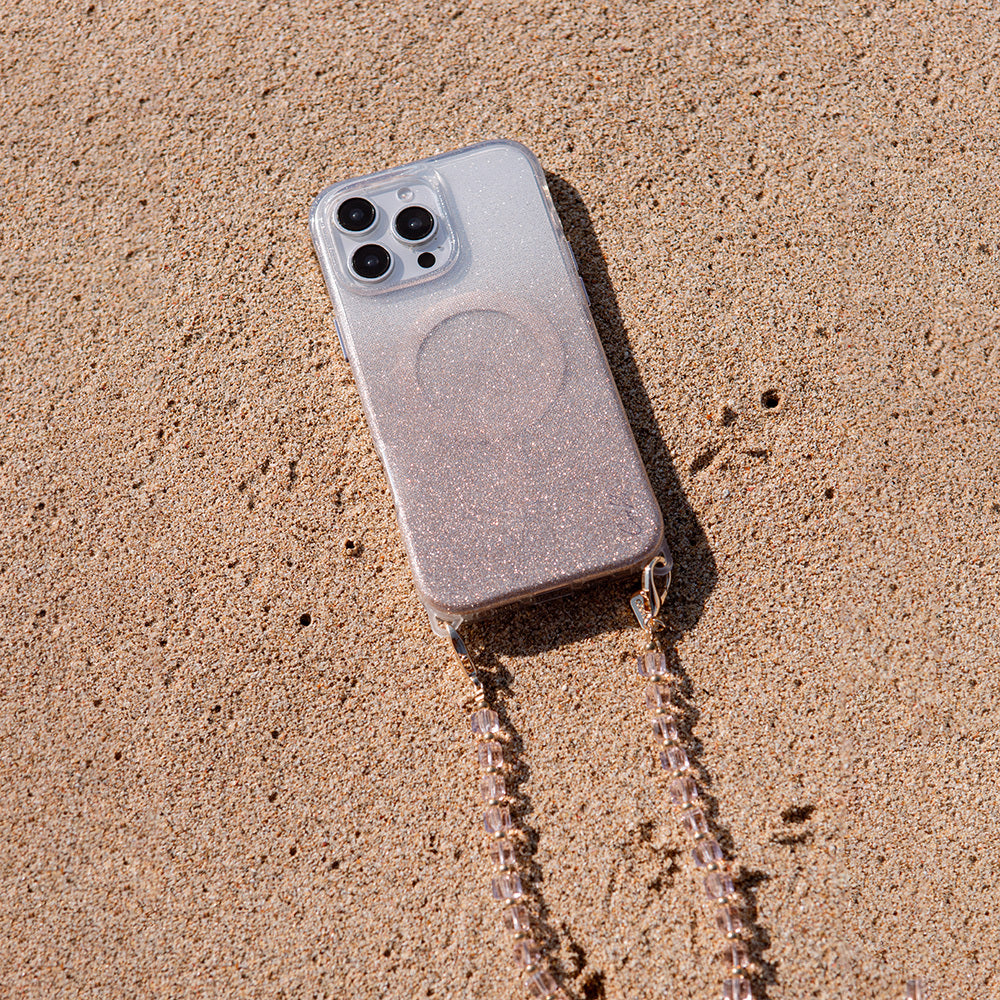 Apple iPhone 16 Pro Max Case with M-safe Charging Feature, Glittery Back Surface and Strap, Coehl Lumino Cover Rose Gold