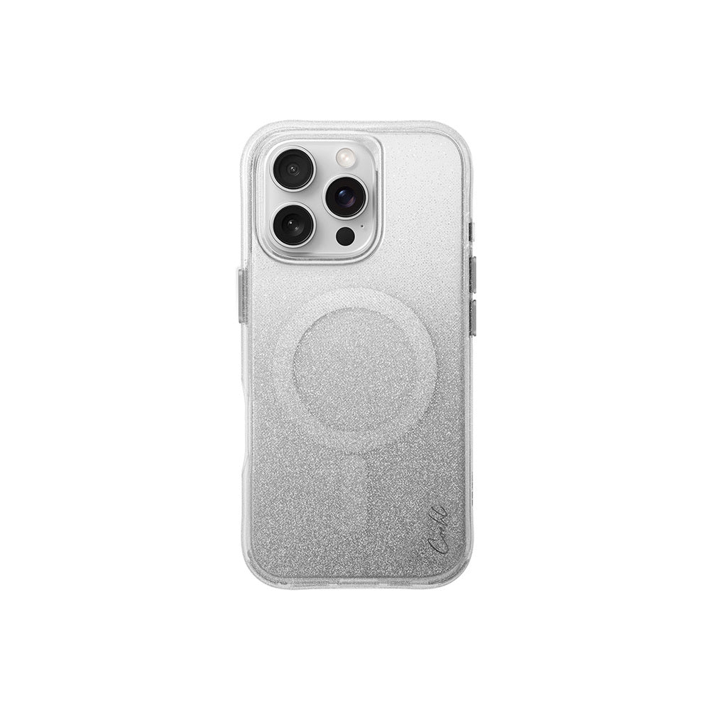 Apple iPhone 16 Pro Max Case with M-safe Charging Feature, Glittery Back Surface, Strap, Coehl Lumino Cover, Silver