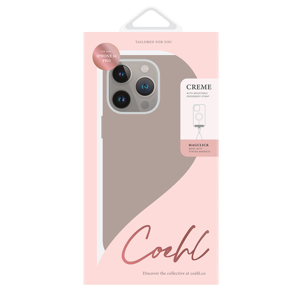 Apple iPhone 16 Pro Max Case M-safe Charging Feature Soft Back Surface Strap Rope Coehl Creme Cover Gray