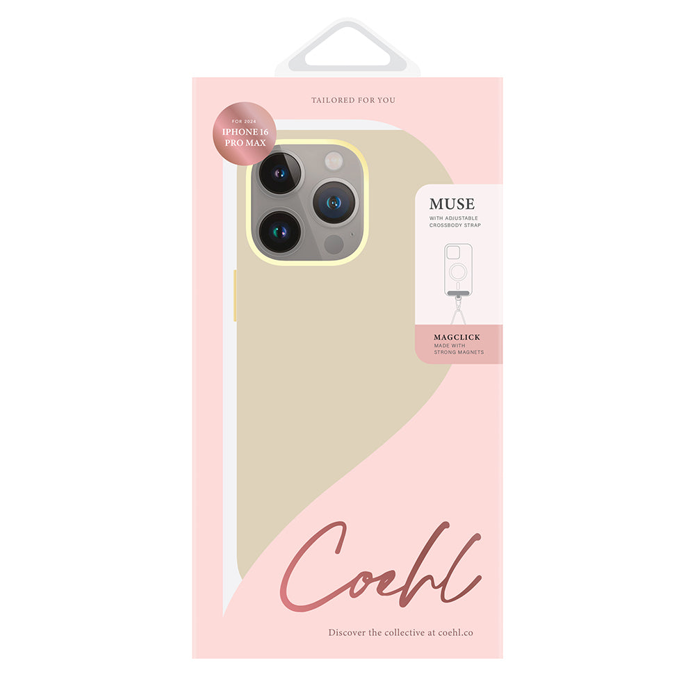 Apple iPhone 16 Pro Max Kılıf M-safe Şarj Özellikli Soft Arka Yüzey Askı İpli Coehl Muse Kapak Krem