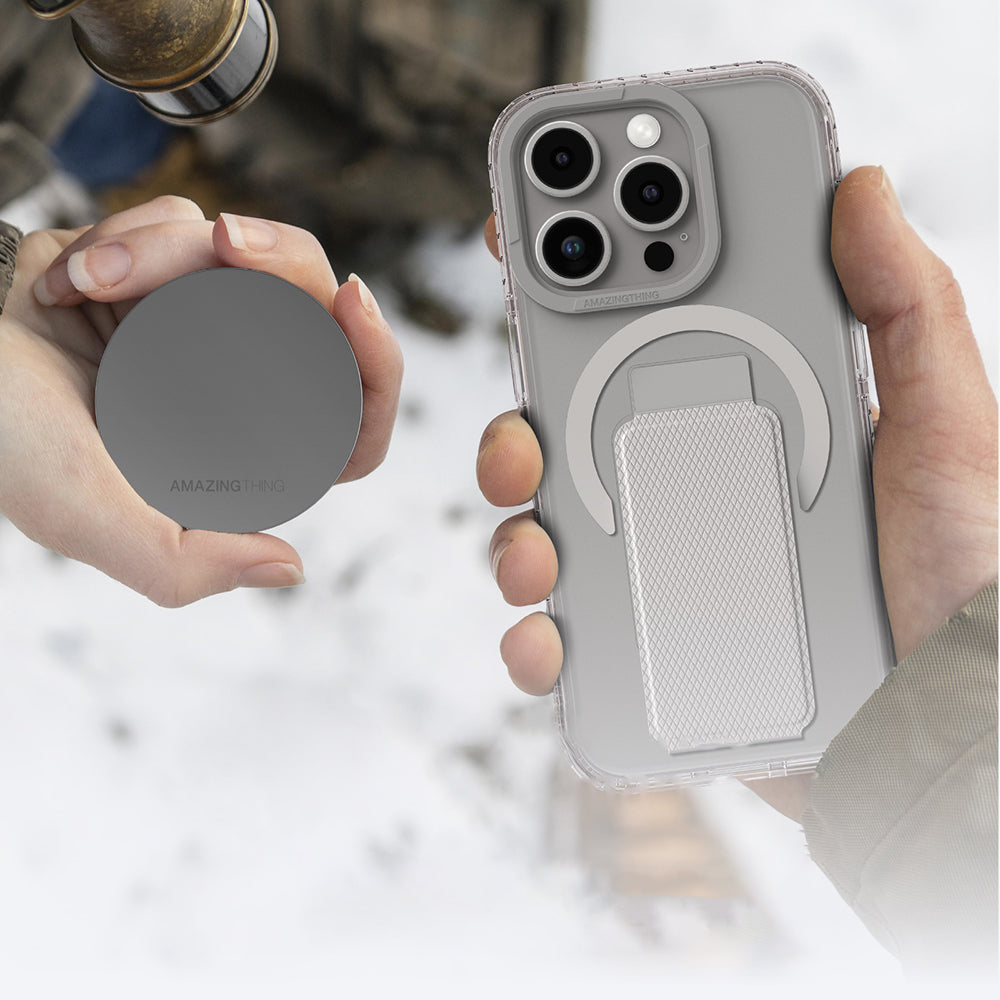 Apple iPhone 16 Pro Max Kılıf M-safe Şarj Özellikli Standlı Amazingthing Titan Pro Plus Kapak Gri