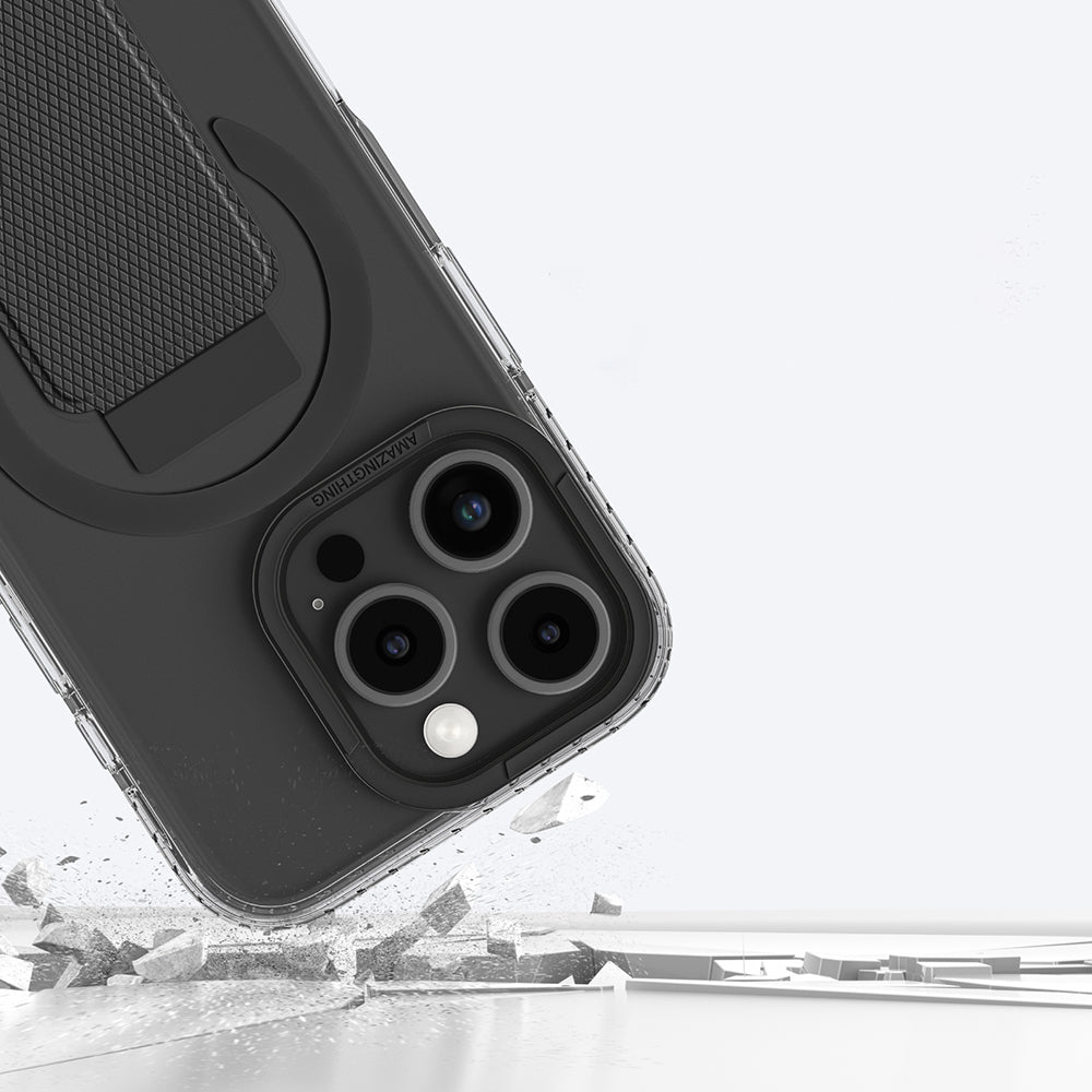 Apple iPhone 16 Pro Max Kılıf M-safe Şarj Özellikli Standlı Amazingthing Titan Pro Plus Kapak Gri