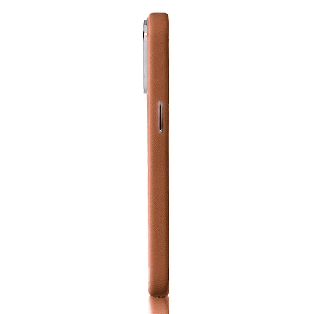 Apple iPhone 16 Pro Max Case with M-safe Charging Stand and Faux Leather Design Pynana Dancing Circle Series Cover Brown