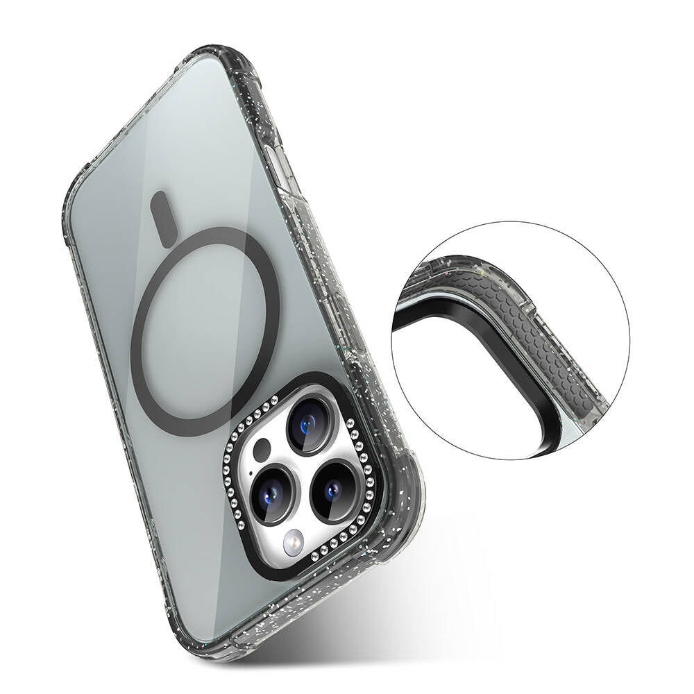 Apple iPhone 16 Pro Max Case with M-safe Charging Feature, Stone and Glitter Design, Mutural Blink Cover Blue