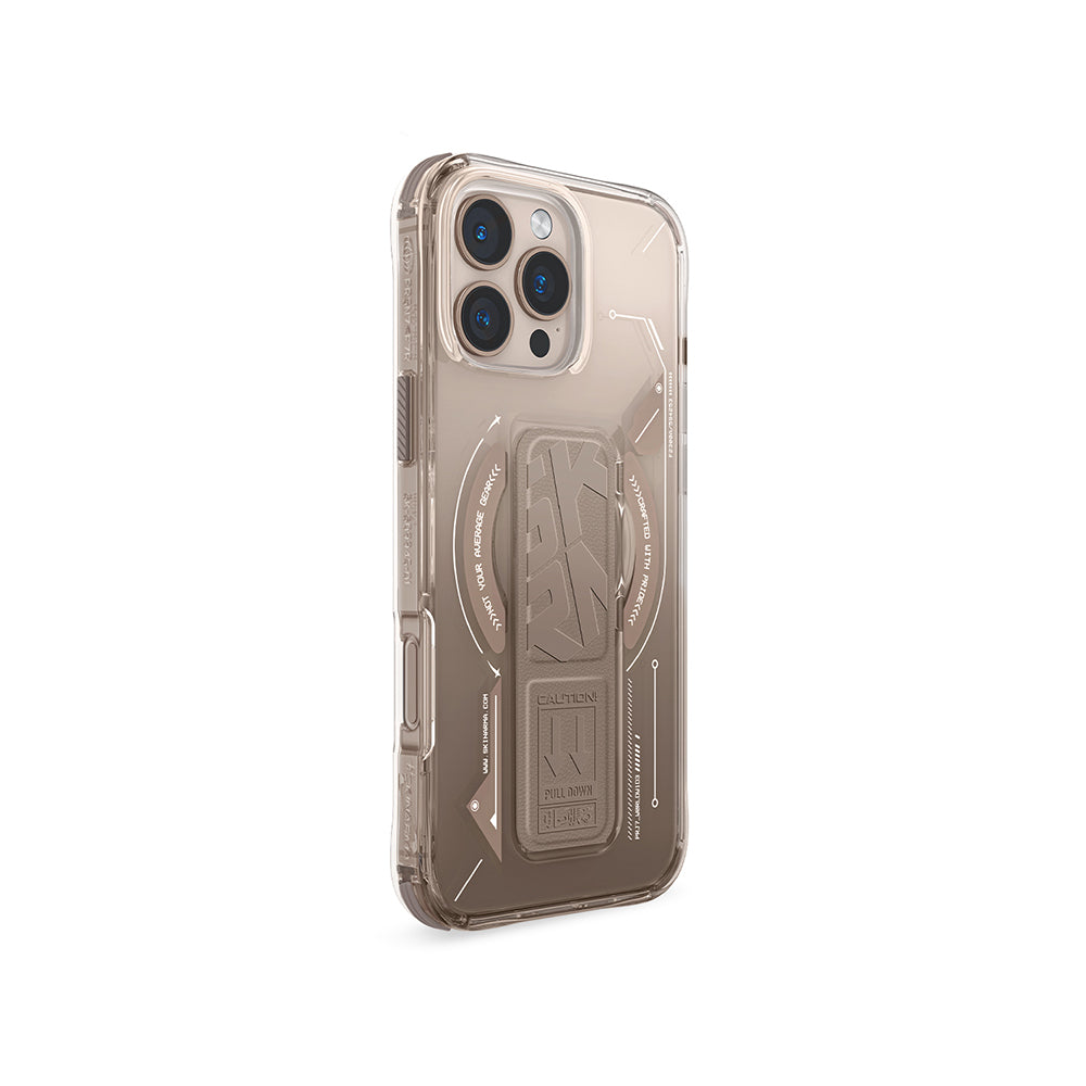 Apple iPhone 16 Pro Max Kılıf M-safe Şarj Özellikli Teknoloji Desenli Standlı Skinarma Helio Kapak Gri