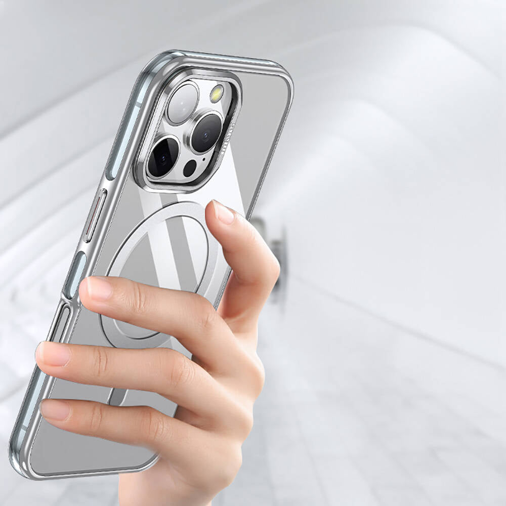 Apple iPhone 16 Pro Max Kılıf M-safe Şarj Özellikli Wlons Standlı Efsane Kapak Gri
