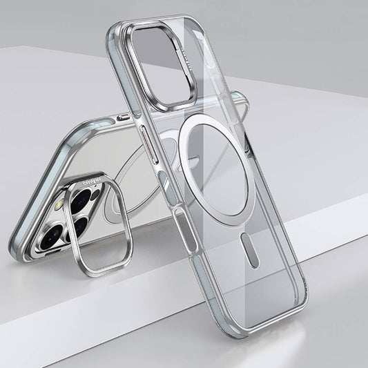 Apple iPhone 16 Pro Max Kılıf M-safe Şarj Özellikli Wlons Standlı Efsane Kapak Gri