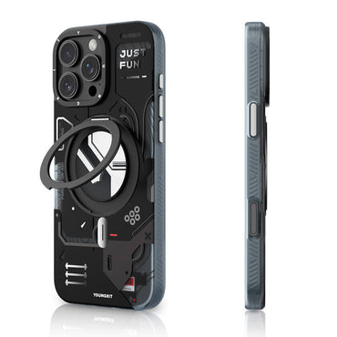 Apple iPhone 16 Pro Max Kılıf M-safe Şarj Özellikli Youngkit 360° Standlı Starship Serisi Kapak Beyaz