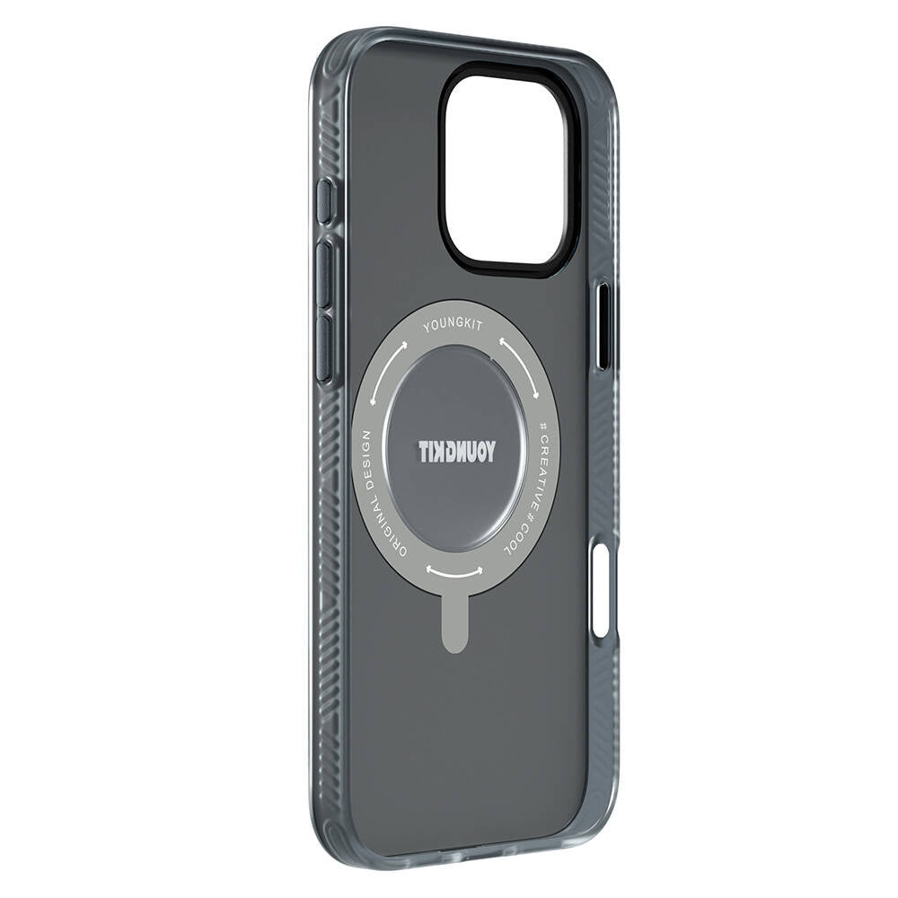 Apple iPhone 16 Pro Max Kılıf M-safe Şarj Özellikli Youngkit 360° Standlı Technology Serisi Kapak Gri