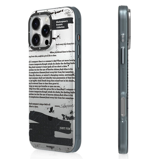 Apple iPhone 16 Pro Max Kılıf M-safe Şarj Özellikli Youngkit Literary Serisi Shakespeare Kapak Gri