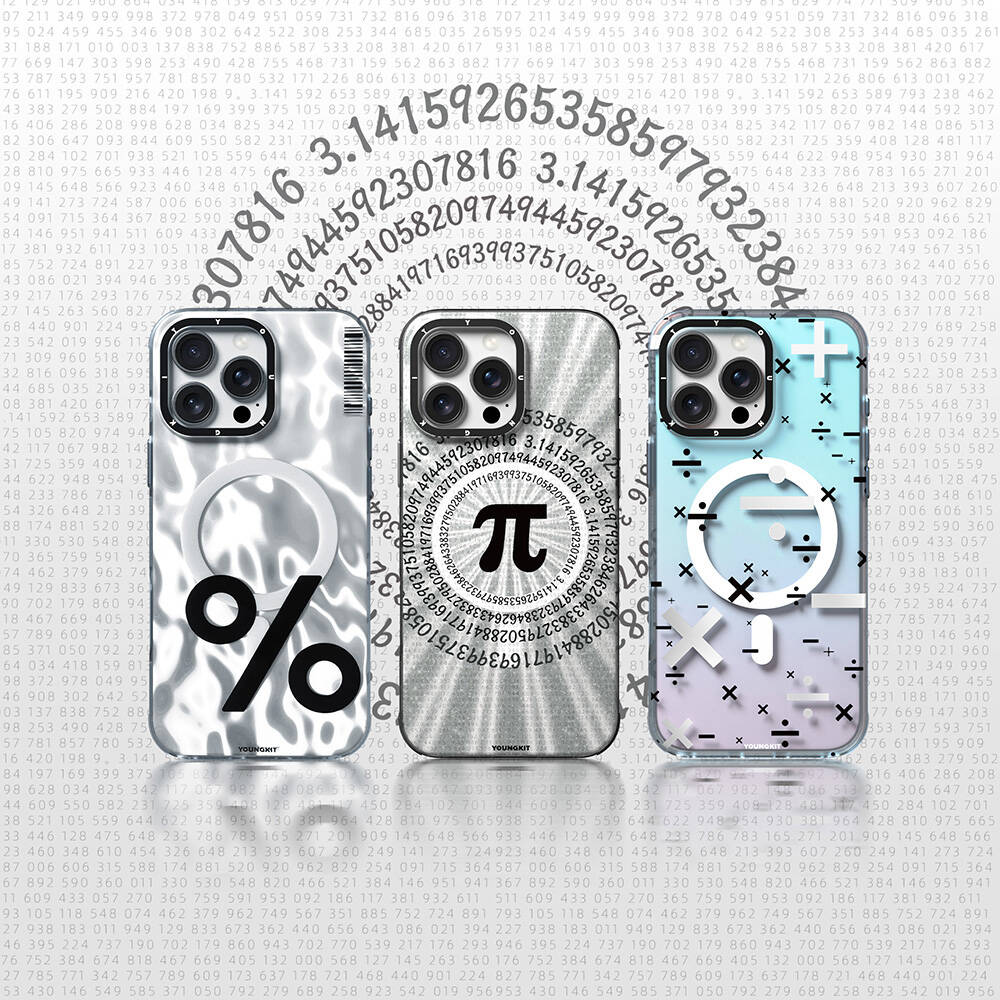 Apple iPhone 16 Pro Max Kılıf M-safe Şarj Özellikli Youngkit Mathematical Serisi Kapak Gri