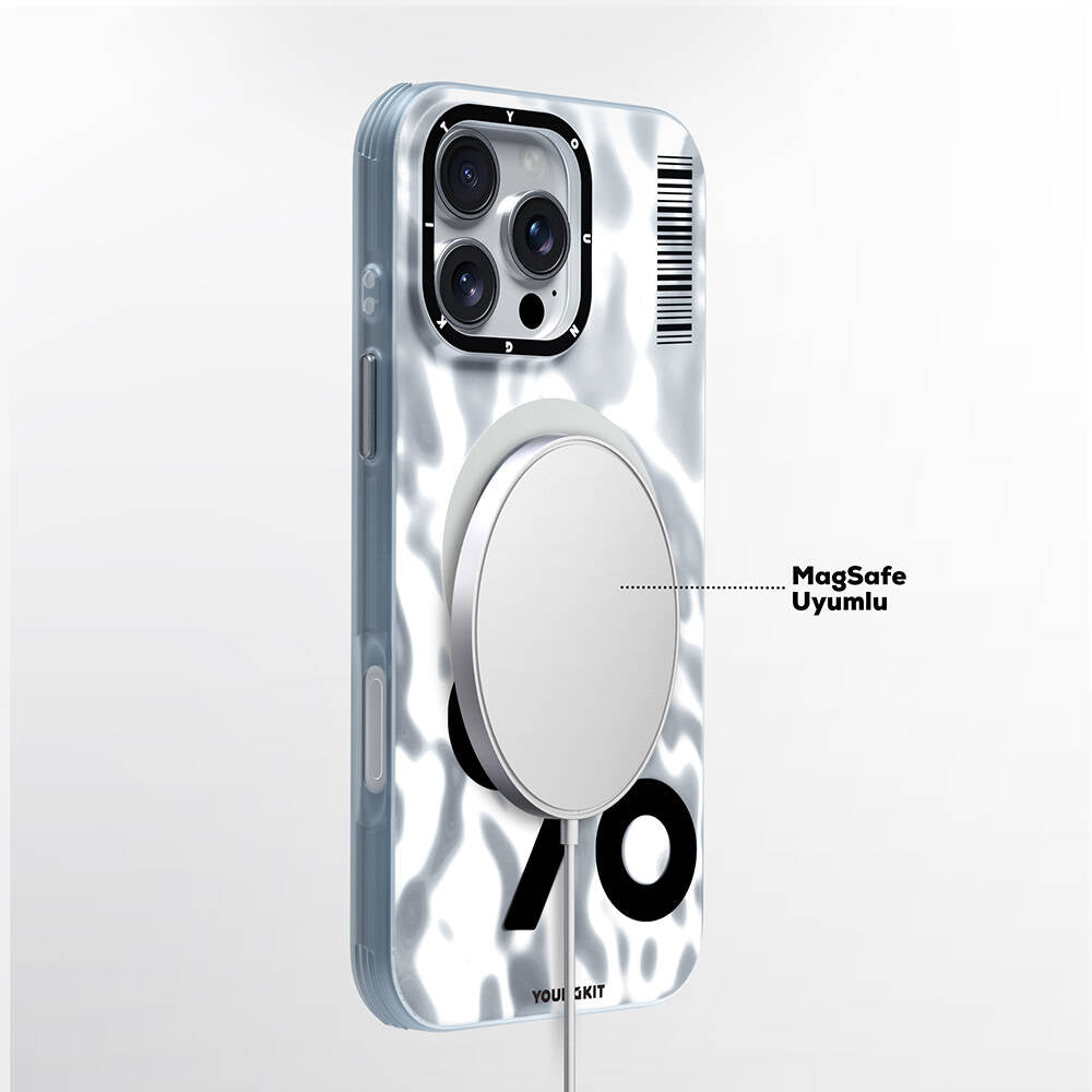 Apple iPhone 16 Pro Max Kılıf M-safe Şarj Özellikli Youngkit Mathematical Serisi Kapak Gri