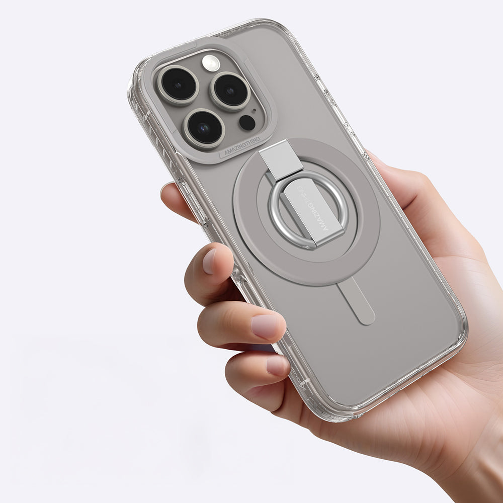 Apple iPhone 16 Pro Max Case with M-safe Charging Feature and Ring Stand Amazingthing Titan Pro Series Cover Gray