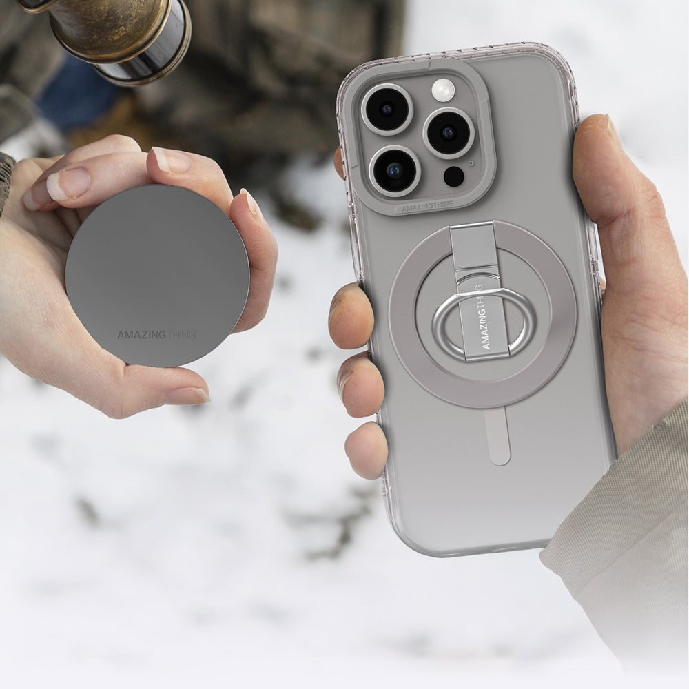 Apple iPhone 16 Pro Max Case with M-safe Charging Feature and Ring Stand Amazingthing Titan Pro Series Cover Gray