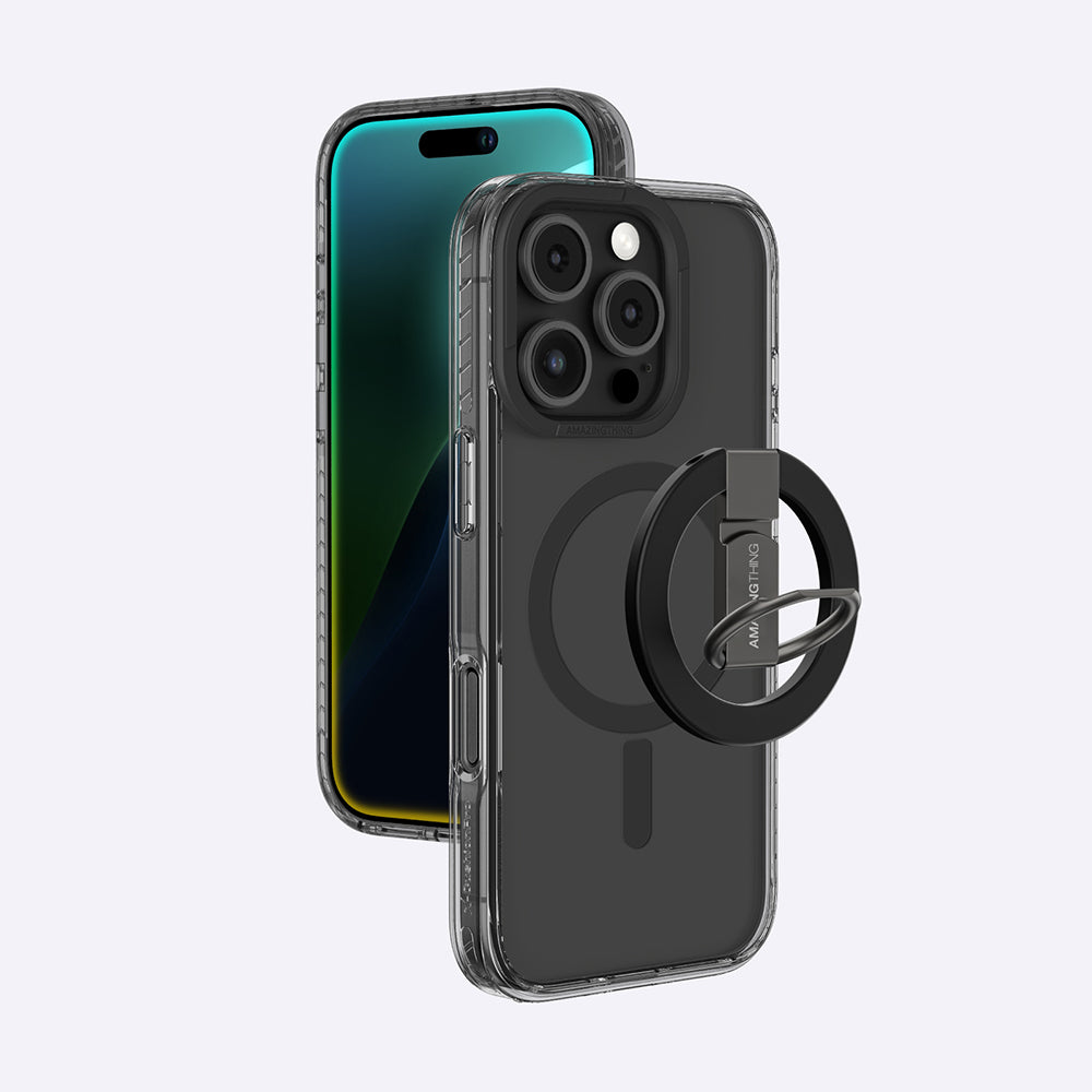 Apple iPhone 16 Pro Max Kılıf M-safe Şarj Özellikli Yüzük Standlı Amazingthing Titan Pro Serisi Kapak Gri