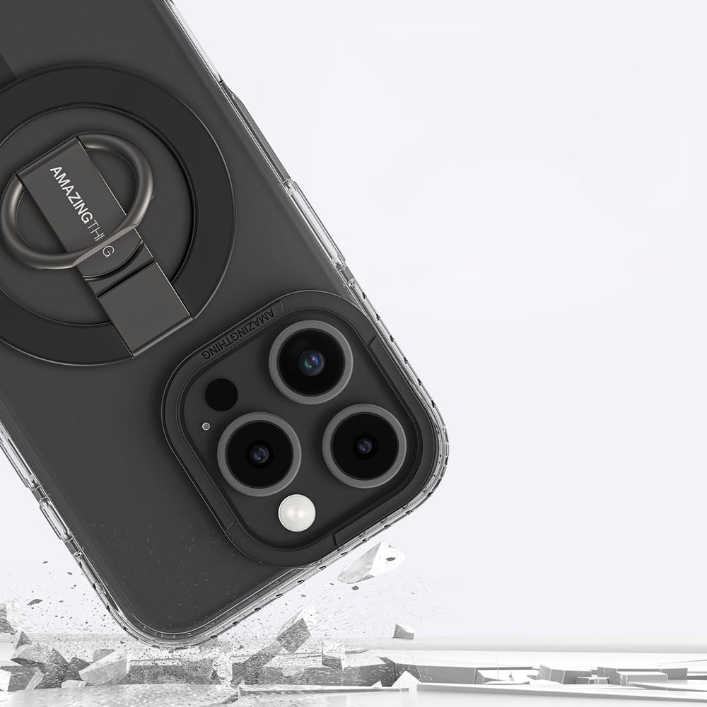 Apple iPhone 16 Pro Max Kılıf M-safe Şarj Özellikli Yüzük Standlı Amazingthing Titan Pro Serisi Kapak Gri