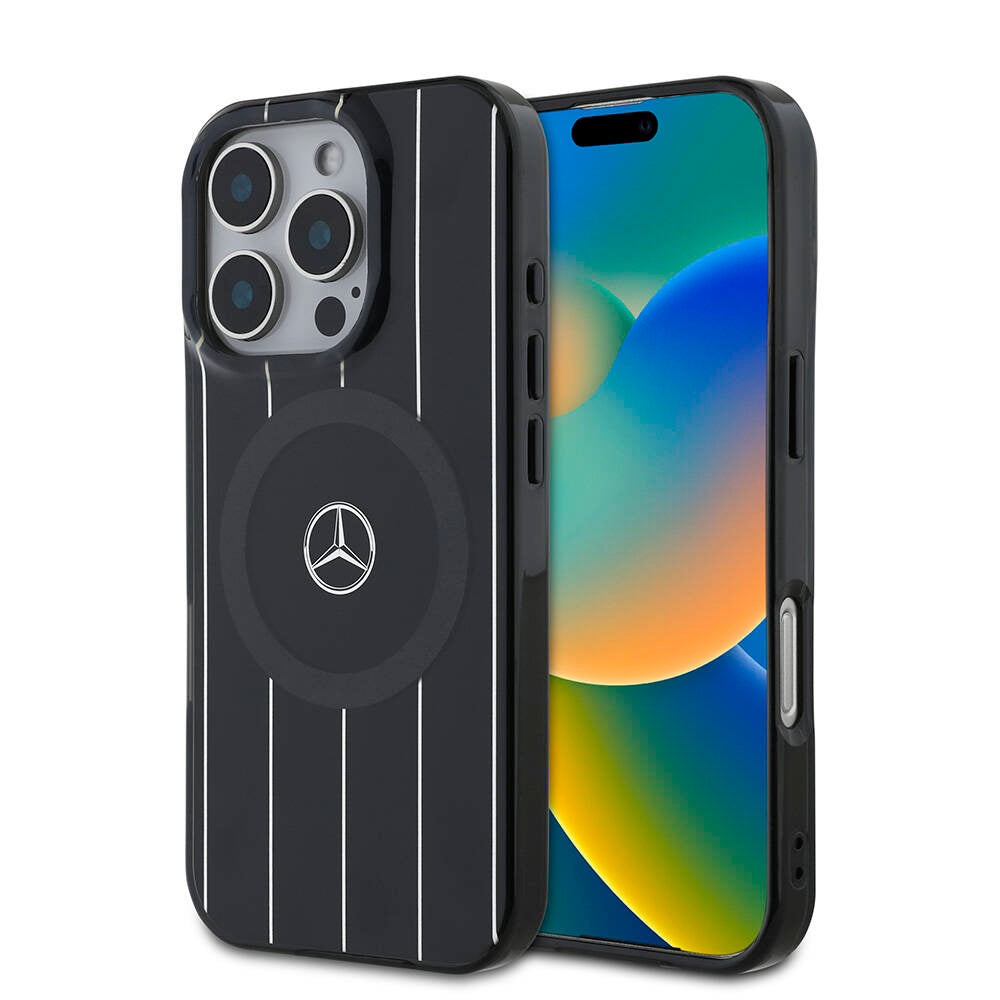 Apple iPhone 16 Pro Max Kılıf Mercedes Benz Orjinal Lisanslı M-safe Şarj Özellikli Çift Katmanlı Paralel Çizgi Desenli Kapak