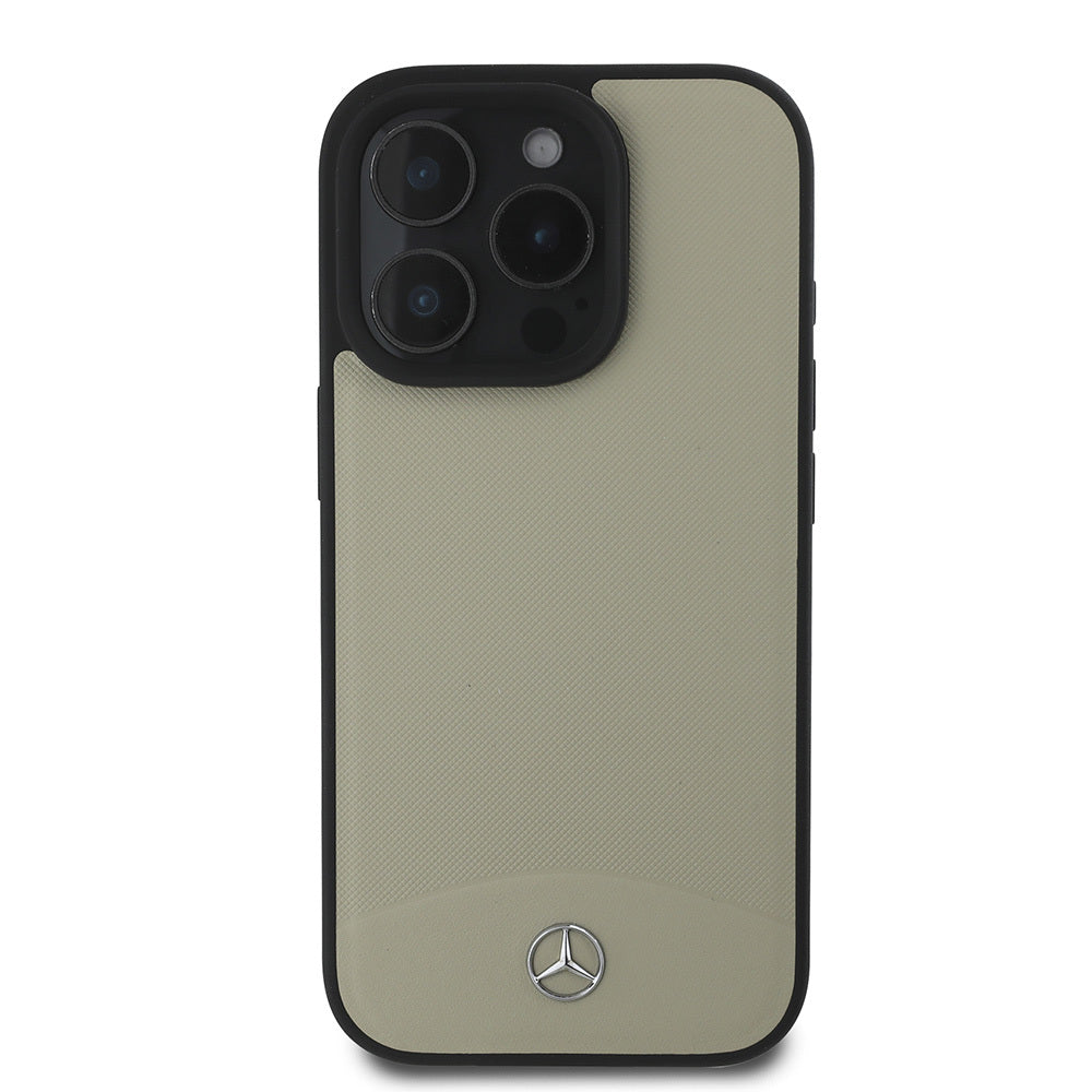 Apple iPhone 16 Pro Max Case Mercedes Benz Original Licensed M-Safe Charging Feature Textured and Plain Leather Cover Black