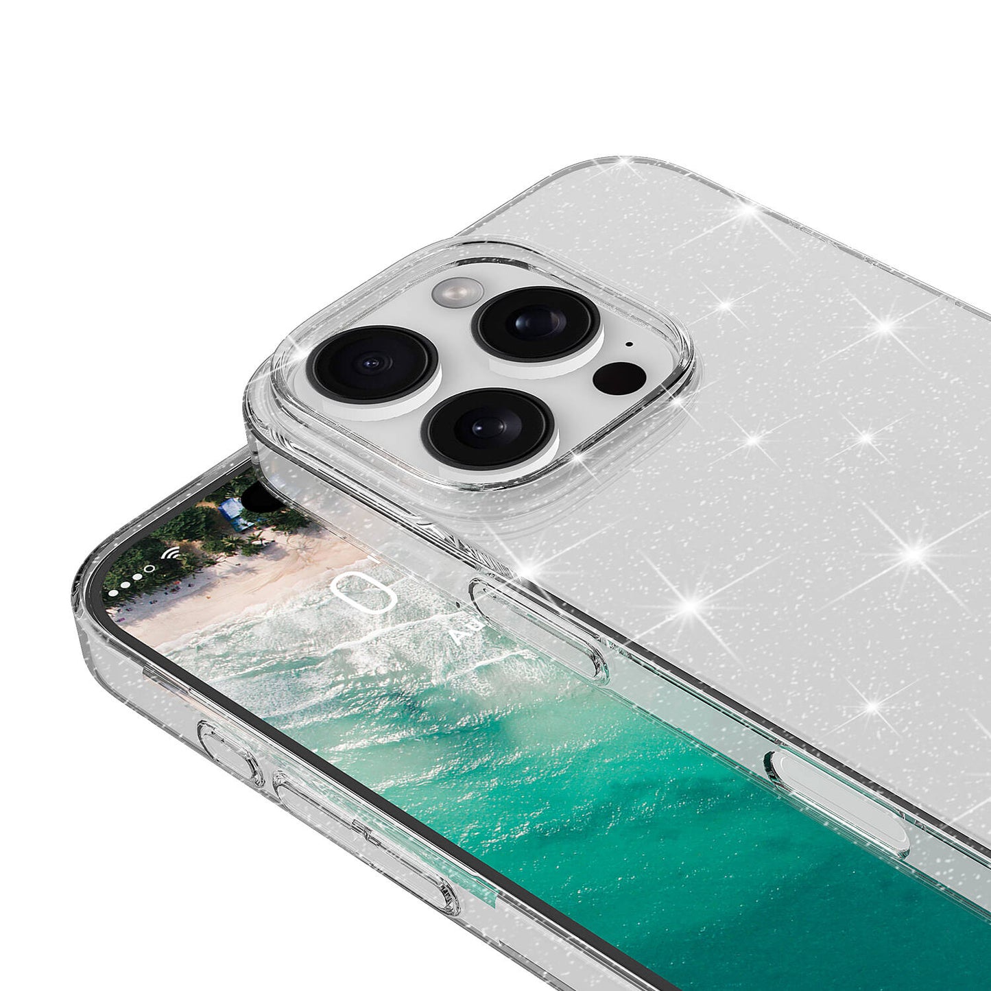 Apple iPhone 16 Pro Max Kılıf Parlayan Simli Şeffaf Zore Redos Kapak Şeffaf