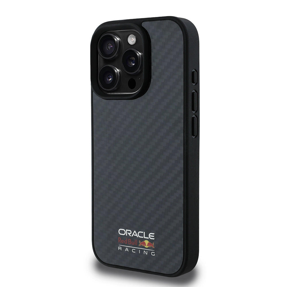 Apple iPhone 16 Pro Max Case Redbull Original Licensed M-safe Charging Feature Carbon Fiber Design Shining Logo Cover Black