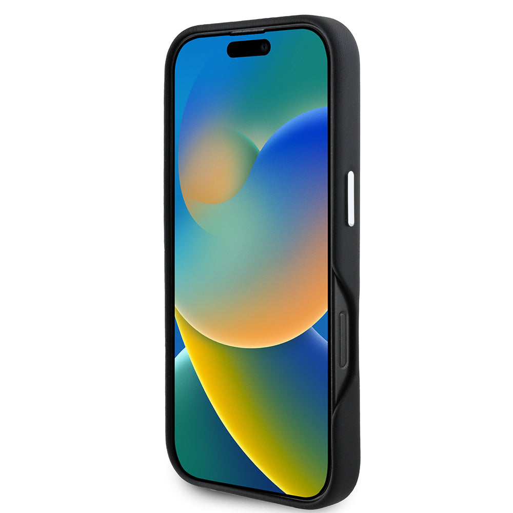 Apple iPhone 16 Pro Max Kılıf TUMI Orjinal Lisanslı M-safe Şarj Özellikli Metal Yazı Logolu PU Deri Kapak Siyah