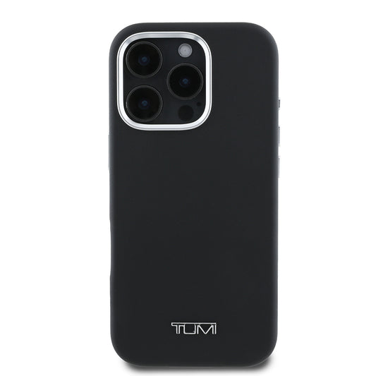 Apple iPhone 16 Pro Max Kılıf TUMI Orjinal Lisanslı M-safe Şarj Özellikli Metal Yazı Logolu PU Deri Kapak Siyah