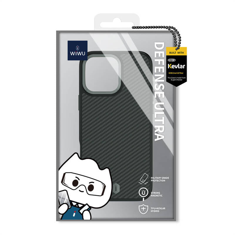 Apple iPhone 16 Pro Max Case Wiwu DCC-205 M-safe Charging Feature Aramid Fiber Design Kevlar Cover Black