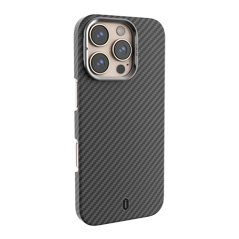 Apple iPhone 16 Pro Max Case Wiwu DCC-206 M-safe Charging Feature Camera Stand Aramid Fiber Design Kevlar Cover Black
