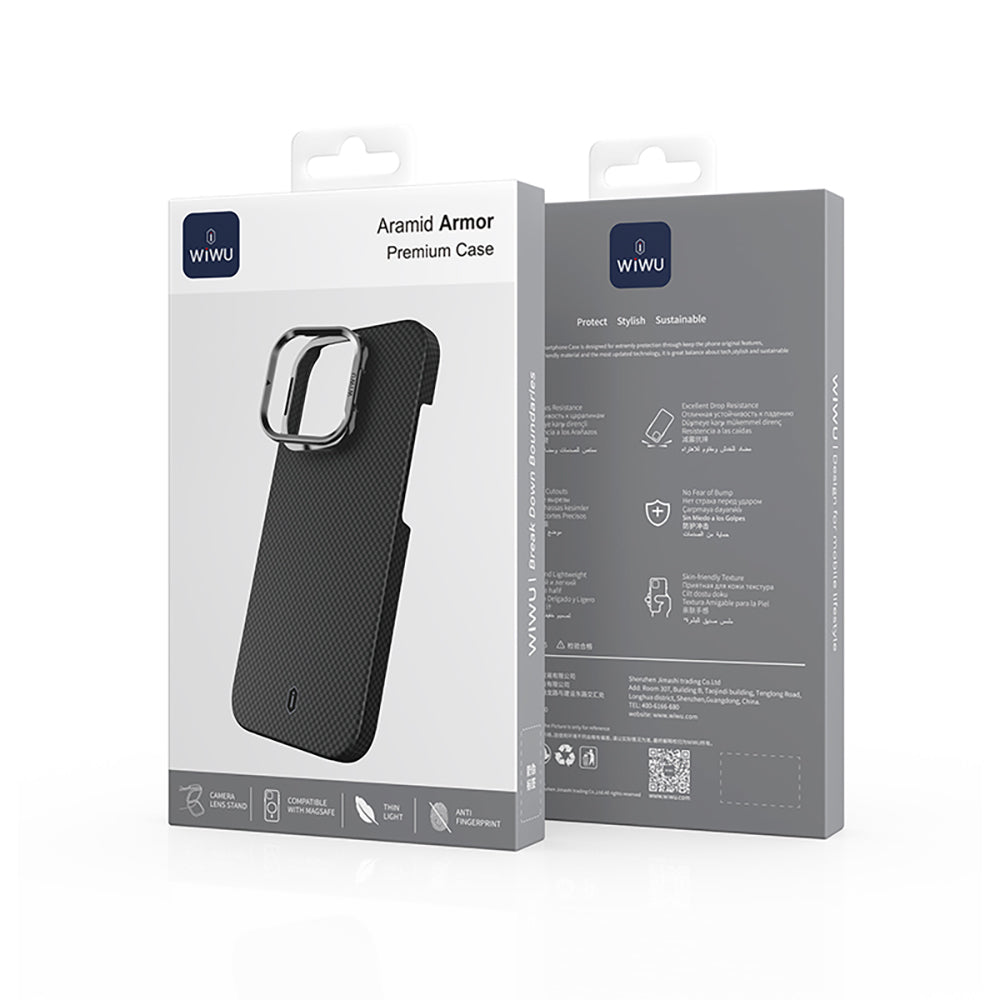 Apple iPhone 16 Pro Max Case Wiwu DCC-208 M-safe Charging Feature Camera Stand Aramid Fiber Design Kevlar Cover Red