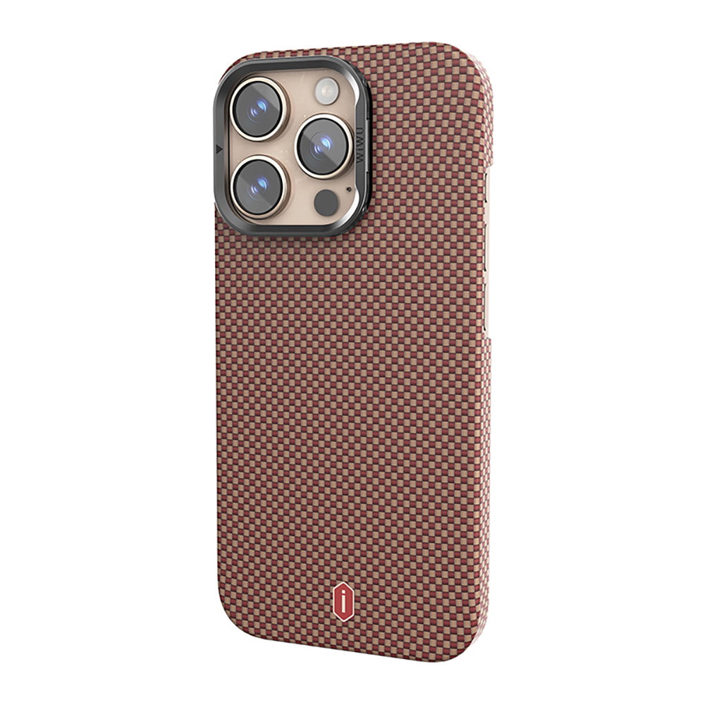Apple iPhone 16 Pro Max Case Wiwu DCC-208 M-safe Charging Feature Camera Stand Aramid Fiber Design Kevlar Cover Gold