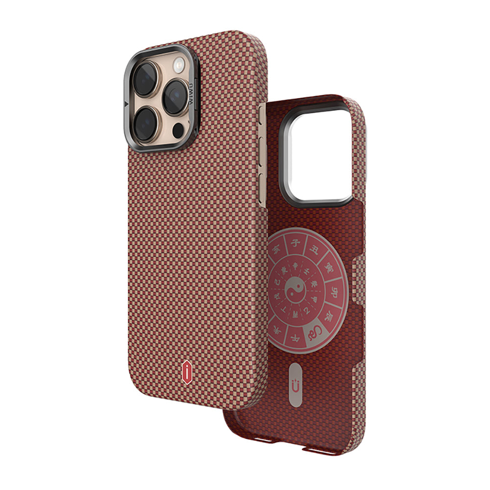 Apple iPhone 16 Pro Max Case Wiwu DCC-208 M-safe Charging Feature Camera Stand Aramid Fiber Design Kevlar Cover Red