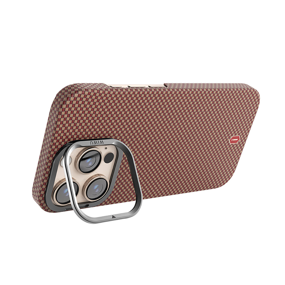 Apple iPhone 16 Pro Max Case Wiwu DCC-208 M-safe Charging Feature Camera Stand Aramid Fiber Design Kevlar Cover Red
