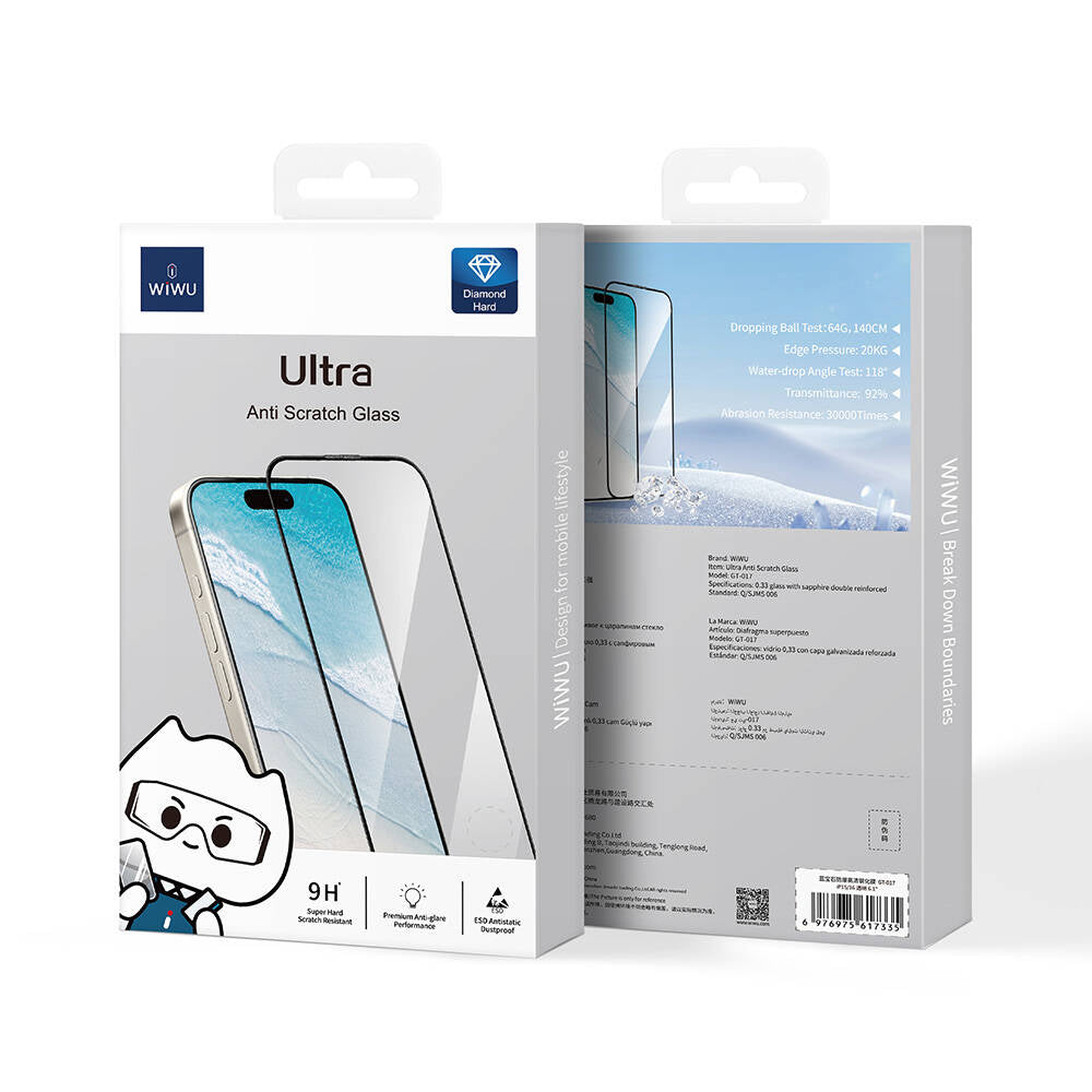 Apple iPhone 16 Pro Max Wiwu GT-017 Safir Kaplama Çizilmeye Dayanıklı Temperli Cam Ekran Koruyucu Siyah