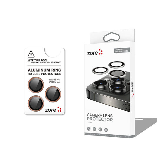 Apple iPhone 16 Pro Max Zore CL-12 Premium Sapphire Anti-Fingerprint Anti-Reflective Camera Lens Protector Desert Titanium