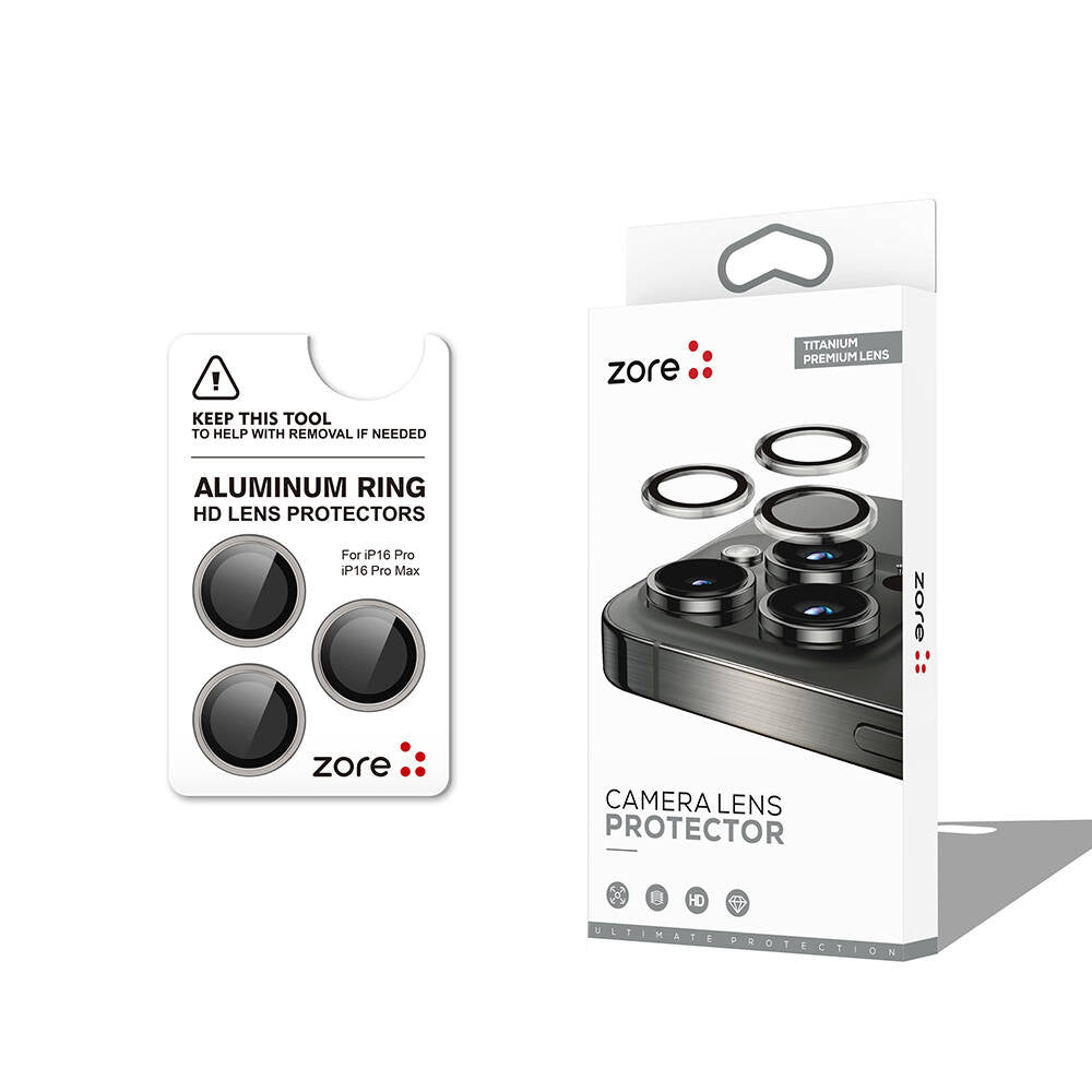 Apple iPhone 16 Pro Zore CL-12 Premium Sapphire Anti-Fingerprint Anti-Reflective Camera Lens Protector Titanium-Gray