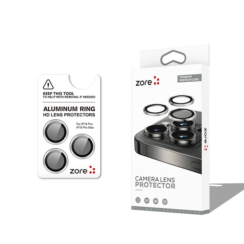 Apple iPhone 16 Pro Zore CL-12 Premium Sapphire Fingerprint-Free Anti-Reflective Camera Lens Protector Silver