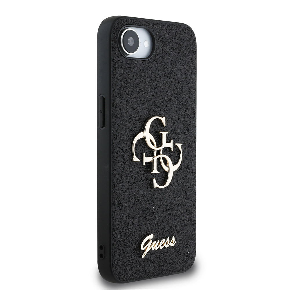 Apple iPhone 16E Case Guess Original Licensed 4G Large Metal Logo Glitter Cover Black