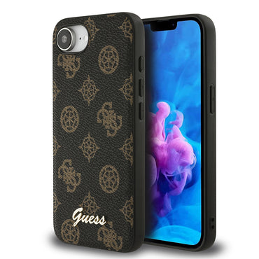 Apple iPhone 16E Kılıf Guess Orjinal Lisanslı M-safe Şarj Özellikli Yazı Logolu Peony Kapak Siyah