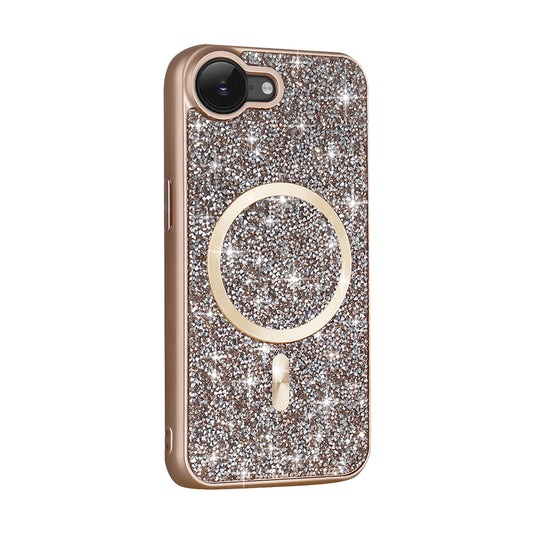 Apple iPhone 16E Case Diamond Design M-safe Charging Feature Zore Mosaic Silicone Cover Desert Titanium
